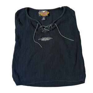 Vintage Y2K Harley-Davidson ribbed knit lace up top sweater tank
